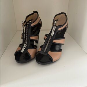 Michael Kors Black and Nude Zip-Front Strappy High Heel Sandals